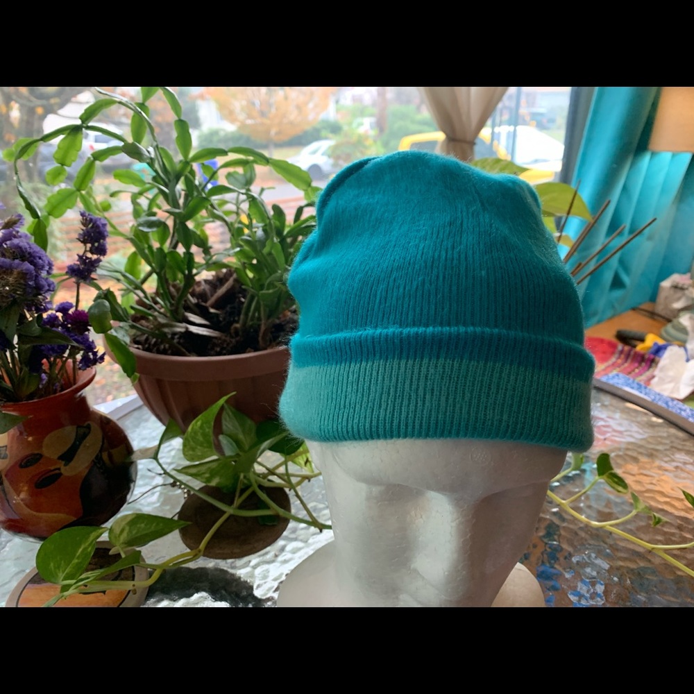 Turquoise two shades Brand New Beanie Cap. Reversible. Andean Mountain Luxury.